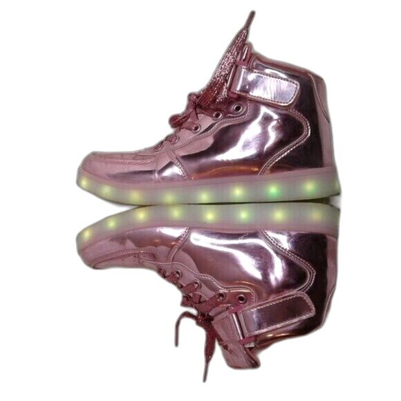 Kids LED LightUp HighTop Sneaker USB Rechargeable Flashing Shoes Pink Size 3.5/4 - Picture 4 of 12